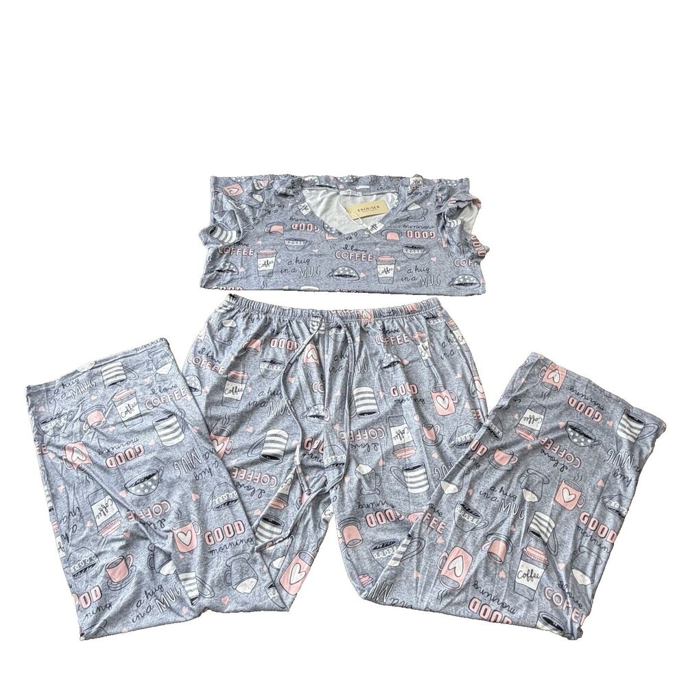Ekouaer Bundle Of 2 Pajamas Sets Blue Stars/Moon & Coffee Cups Women’s Sz XL NWT - Picture 9 of 10
